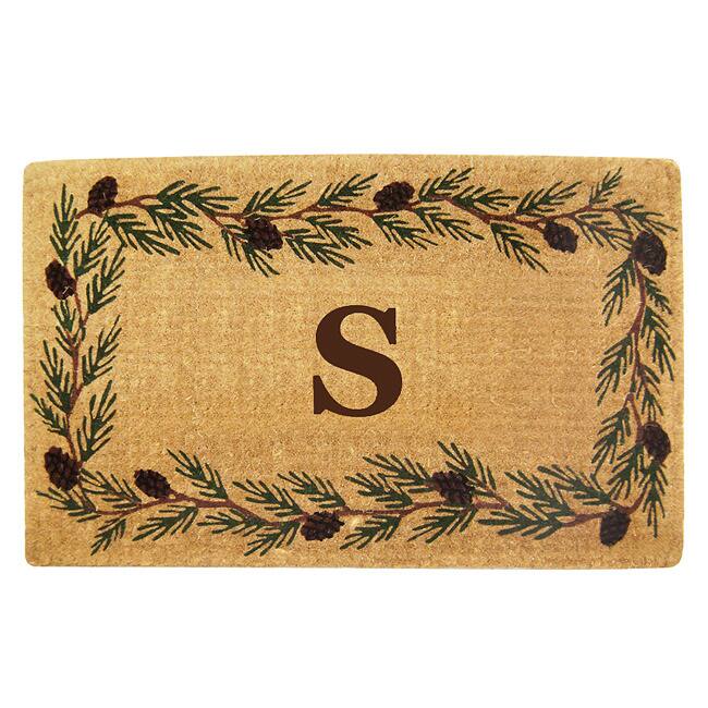 Handmade Monogrammed Evergreen Border Coir Door Mat (1'10 x 3') - 22 inches x 36 inches
