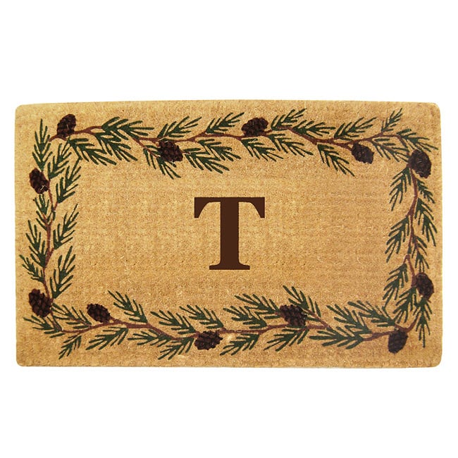 Handmade Monogrammed Evergreen Border Coir Door Mat (1'10 x 3') - 22 inches x 36 inches