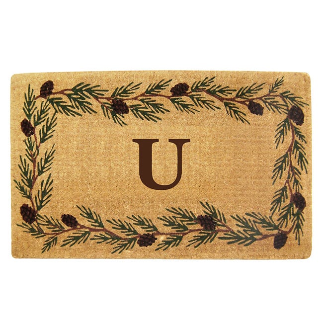 Handmade Monogrammed Evergreen Border Coir Door Mat (1'10 x 3') - 22 inches x 36 inches