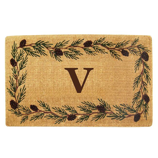 Handmade Monogrammed Evergreen Border Coir Door Mat (1'10 x 3') - 22 inches x 36 inches