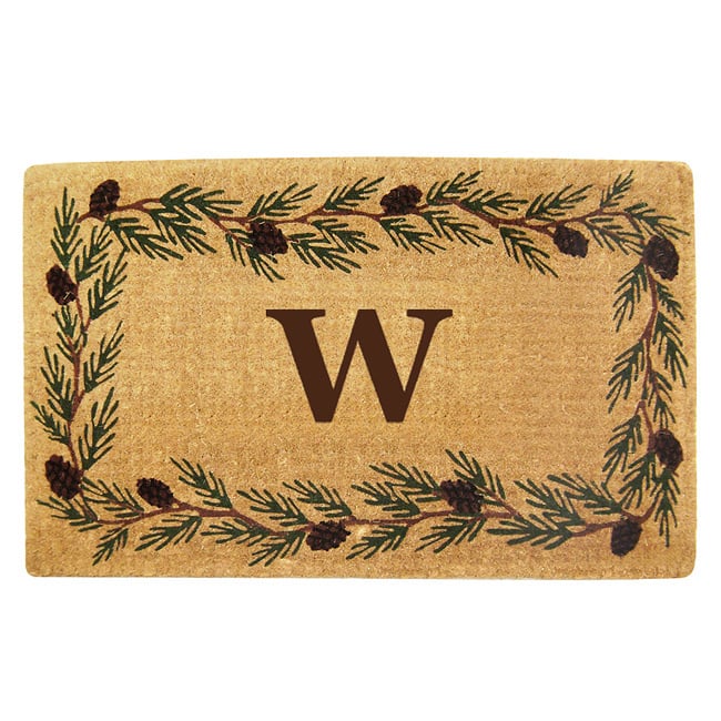 Handmade Monogrammed Evergreen Border Coir Door Mat (1'10 x 3') - 22 inches x 36 inches
