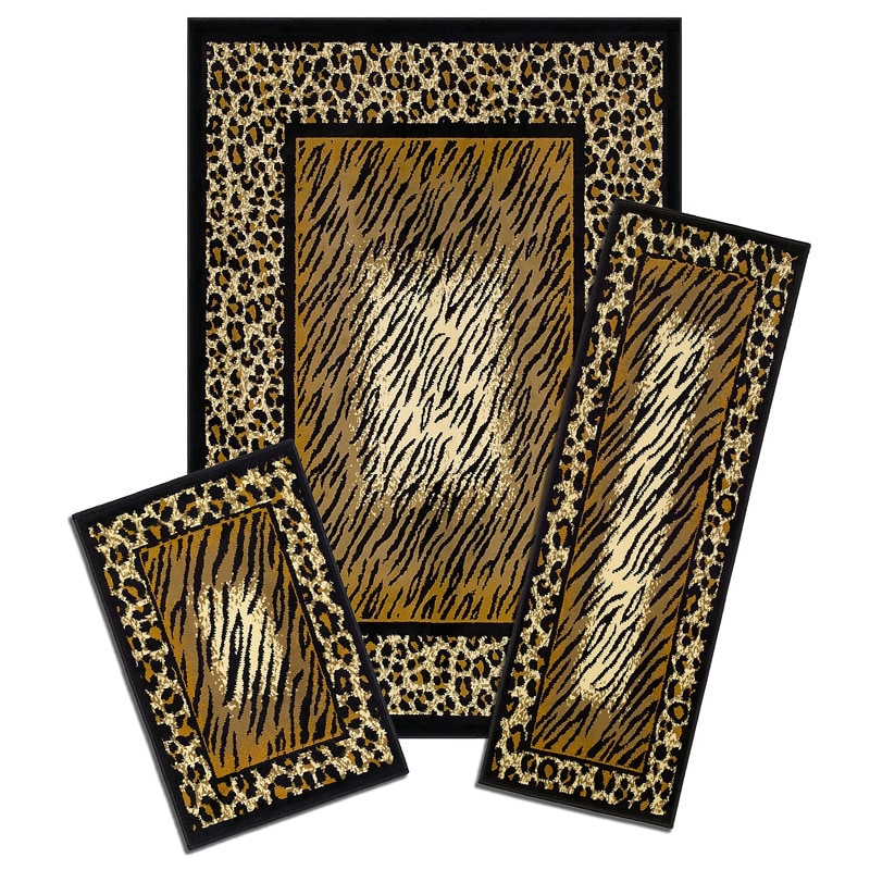 Capri 3 piece Leopard Skin Rug Set