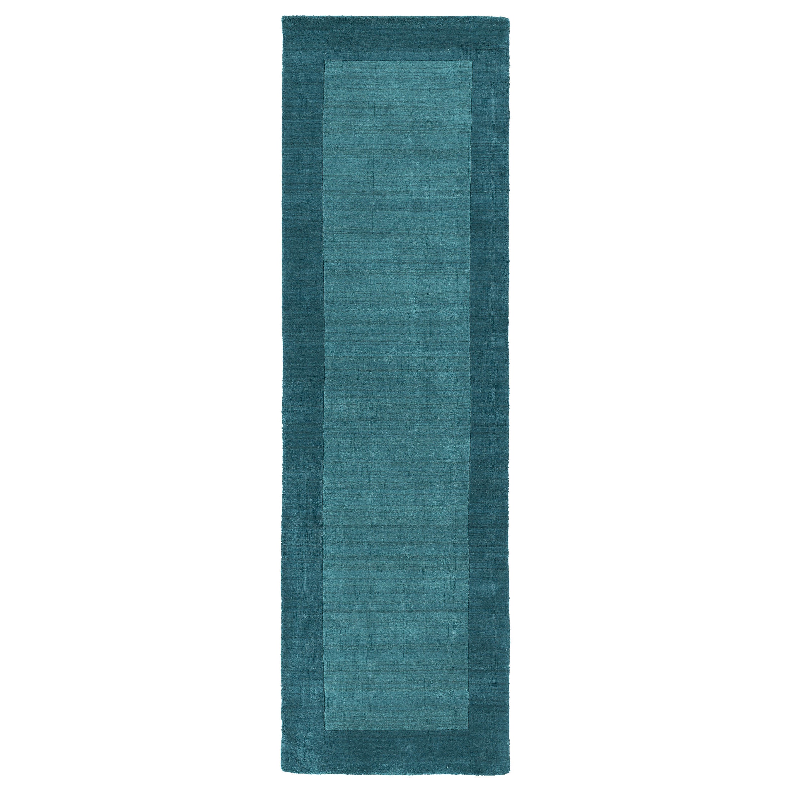 Hand tufted Borders Turquoise Wool Rug (26 X 89)