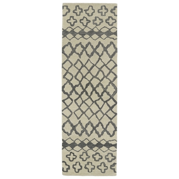 Hand-tufted Utopia Prints Grey Wool Rug - 3' x 10'