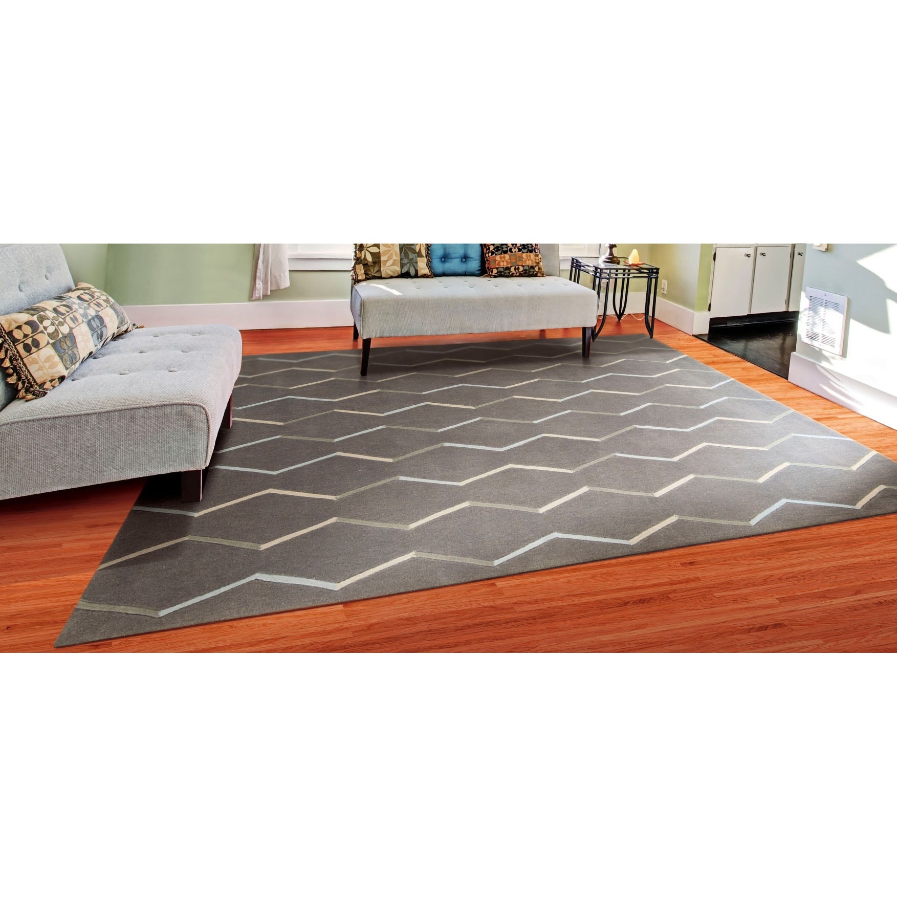 Hand tufted Nourison Contours Charcoal Rug (73 X 93)