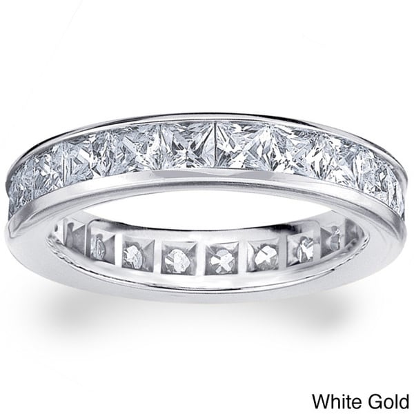 14k White or Yellow Gold 3ct TDW Machine-set Princess Eternity Diamond Wedding Band