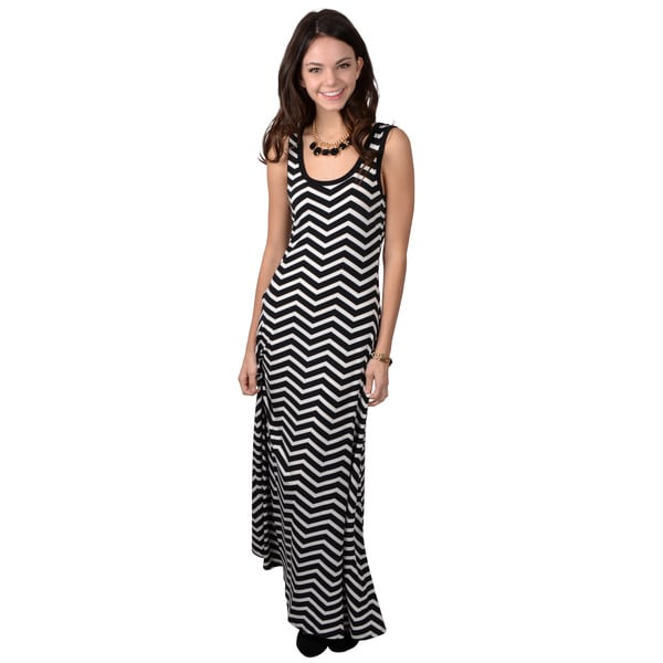 Calvin Klein Womens Black/ White Sleeveless Chevron Print Maxi Dress