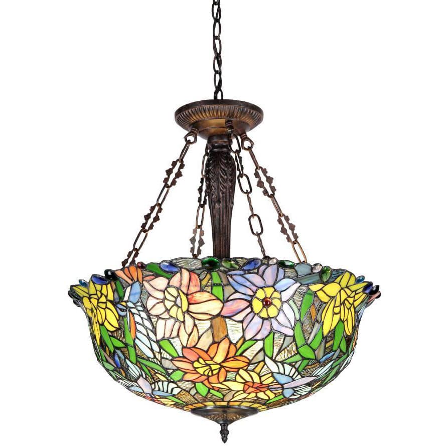 Tiffany Style 3-light Floral Design Inverted Pendant