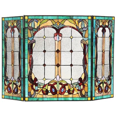 Tiffany-Style Victorian Design Fireplace Screen - N/A