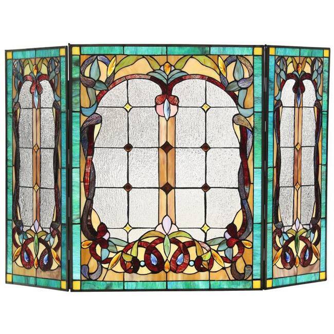 Tiffany-Style Victorian Design Fireplace Screen