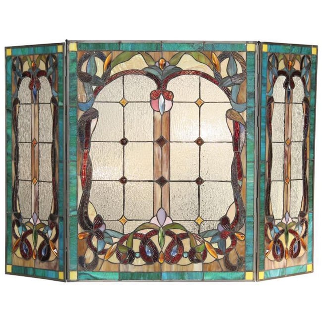 Tiffany-Style Victorian Design Fireplace Screen - N/A
