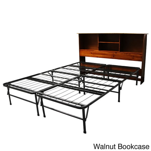  One Mattress Support System with All Wood Bookcase Headboard Bed Frame