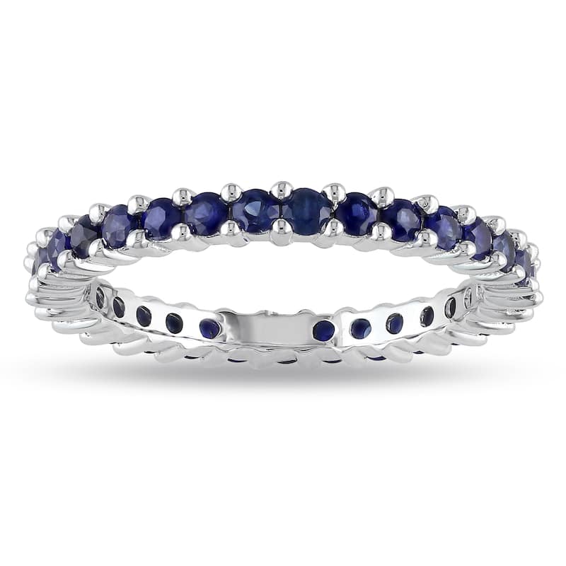 Miadora 14k White Gold 3/5ct TGW Blue Sapphire Eternity Ring