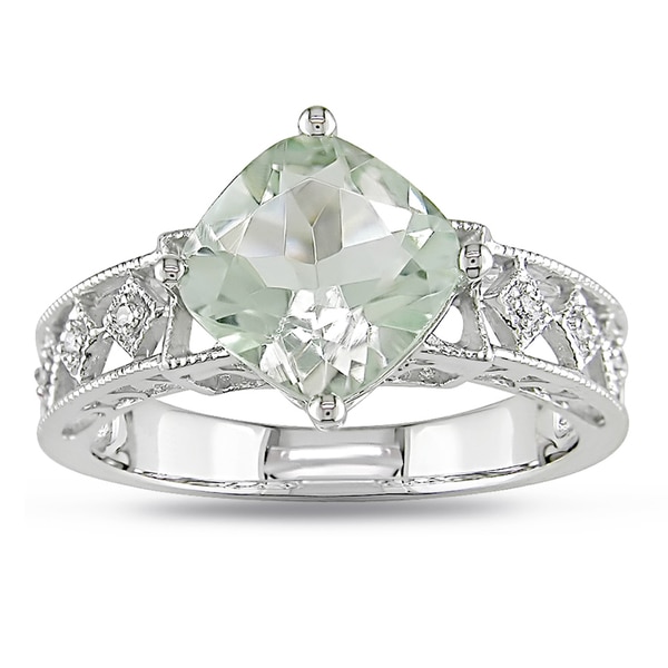 Miadora 14k Gold Green Amethyst and 1/5ct TDW Diamond Ring (G H, I1 I2