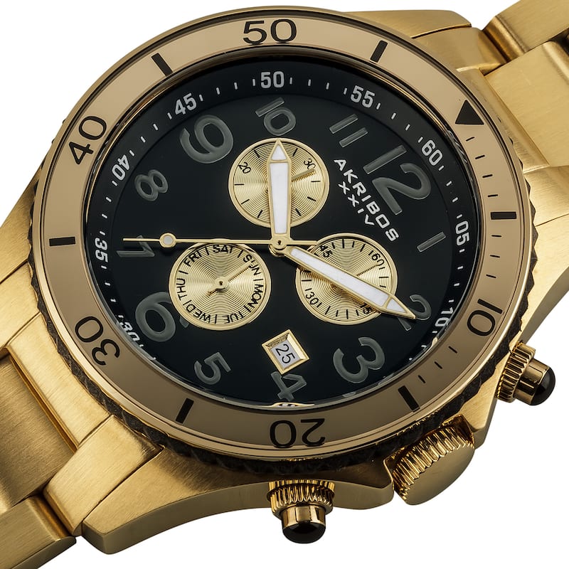 Akribos XXIV Men's Multifunction Chronograph Stainless Steel Gold-Tone Bracelet Watch