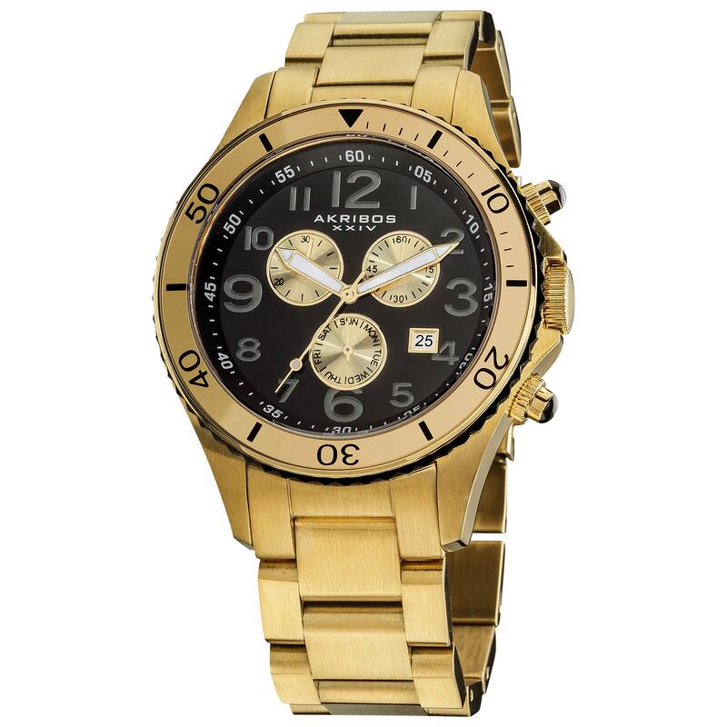 Akribos XXIV Men's Multifunction Chronograph Stainless Steel Gold-Tone Bracelet Watch