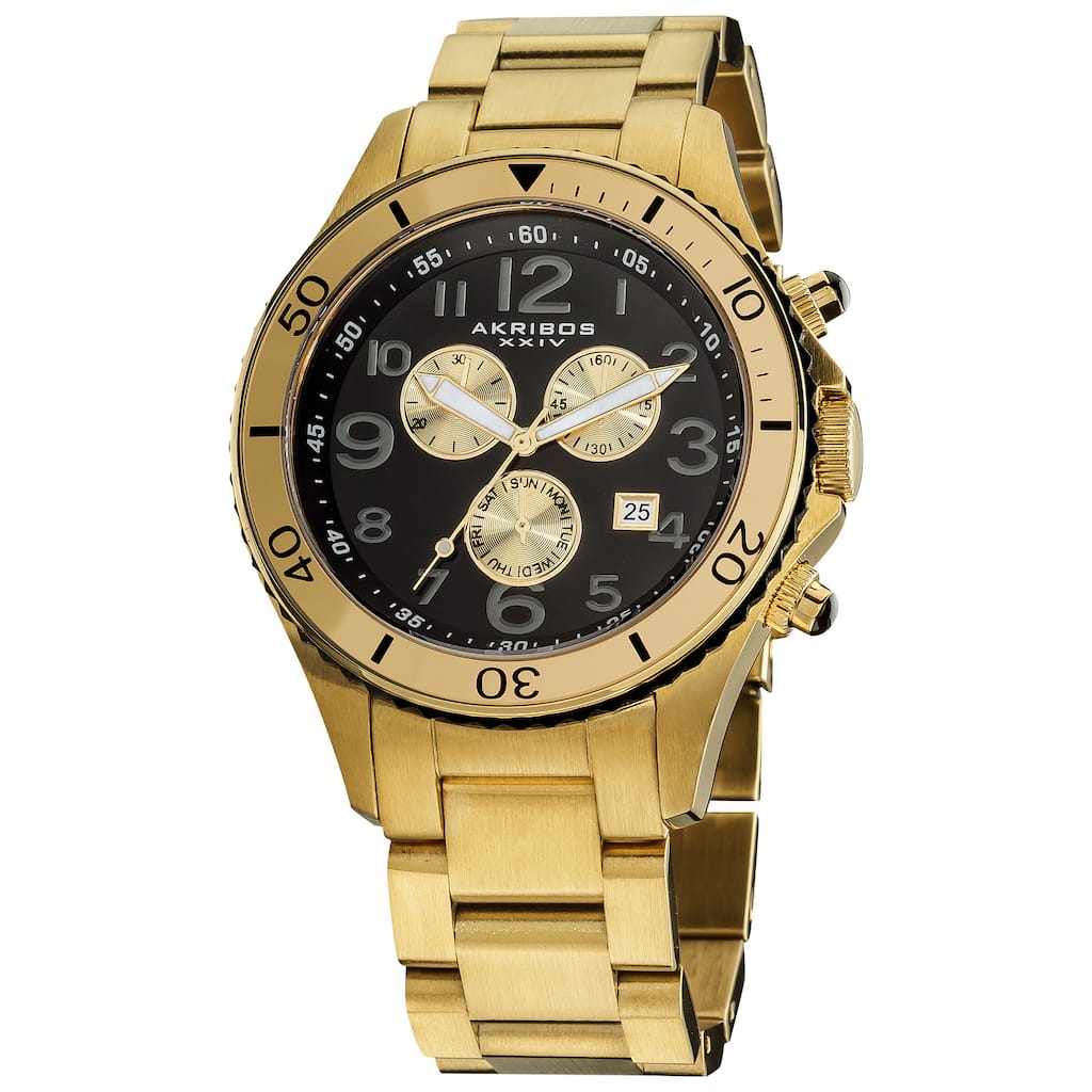 Akribos XXIV Men's Multifunction Chronograph Stainless Steel Gold-Tone Bracelet Watch