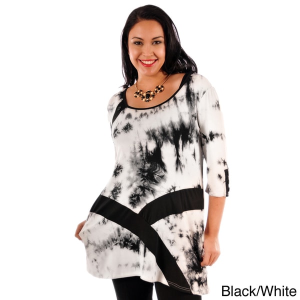 Women's Plus Size Abstract Print Two tone Tunic Tops