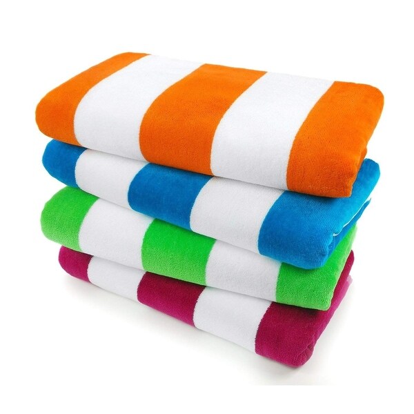 Cabana 100% Cotton Stripe Velour Cotton Beach Towel (Set of 4) 30 in x 60 in