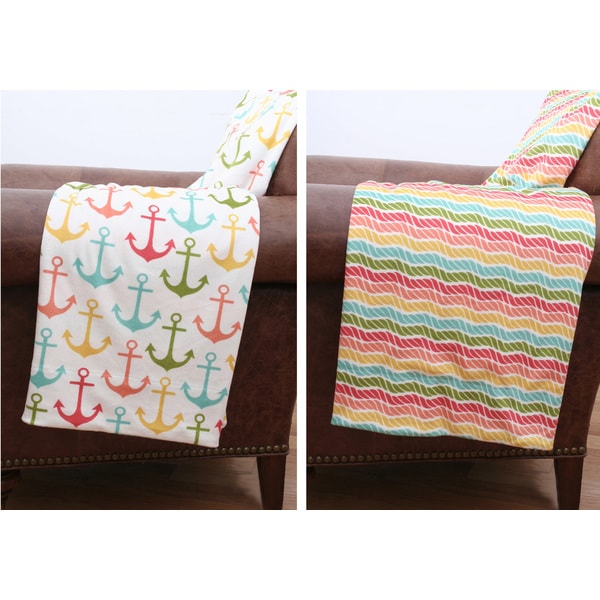 Leona Anchor Reversible Microplush Throw Thro Throws