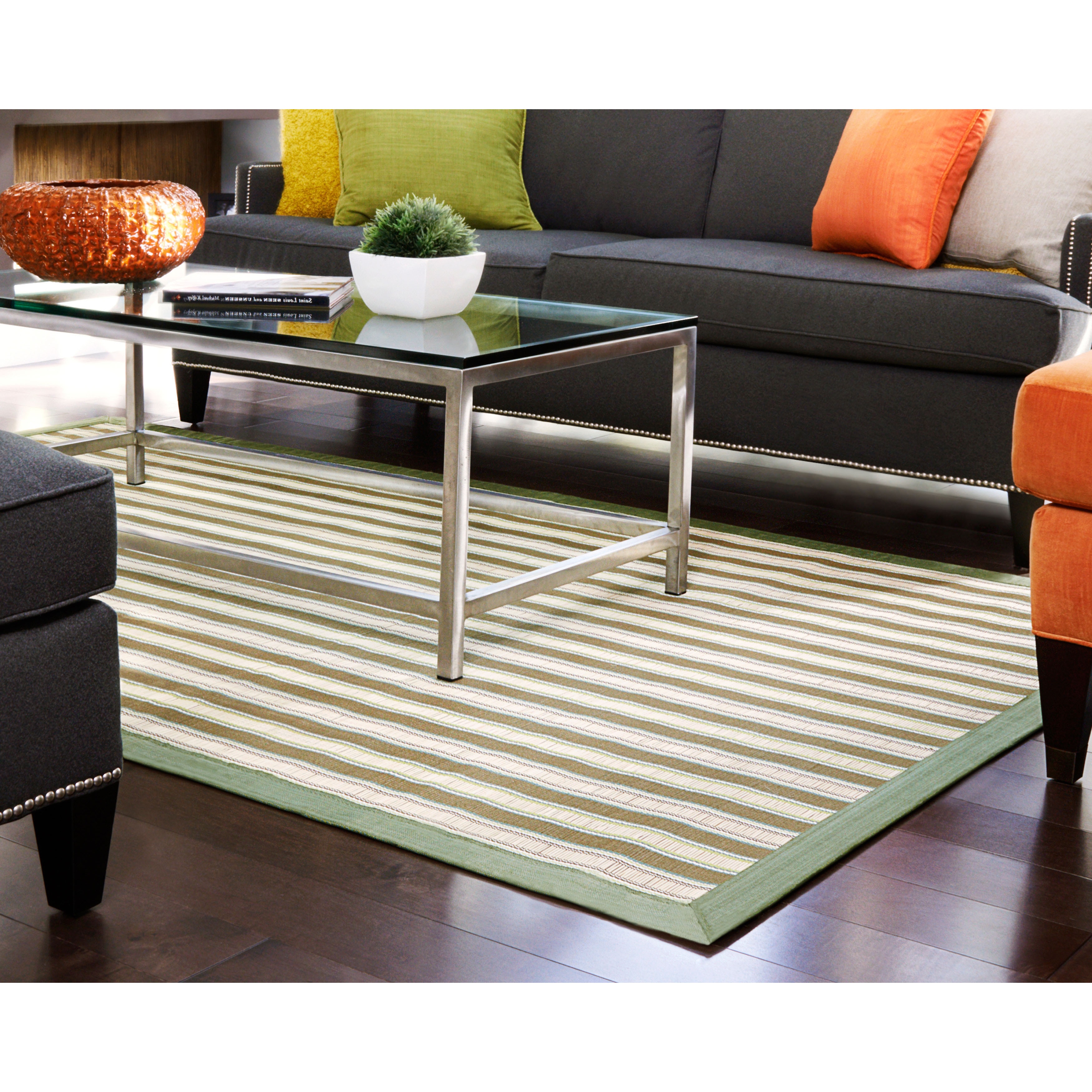 Shore Green Stripe Bamboo Rug (7 X 10)