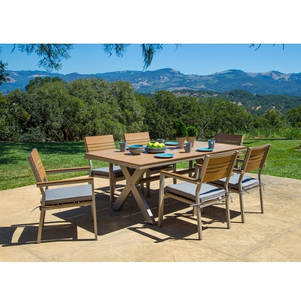 Corvus Jasmine 7 piece Champagne Designer Finished Outdoor Dining Set