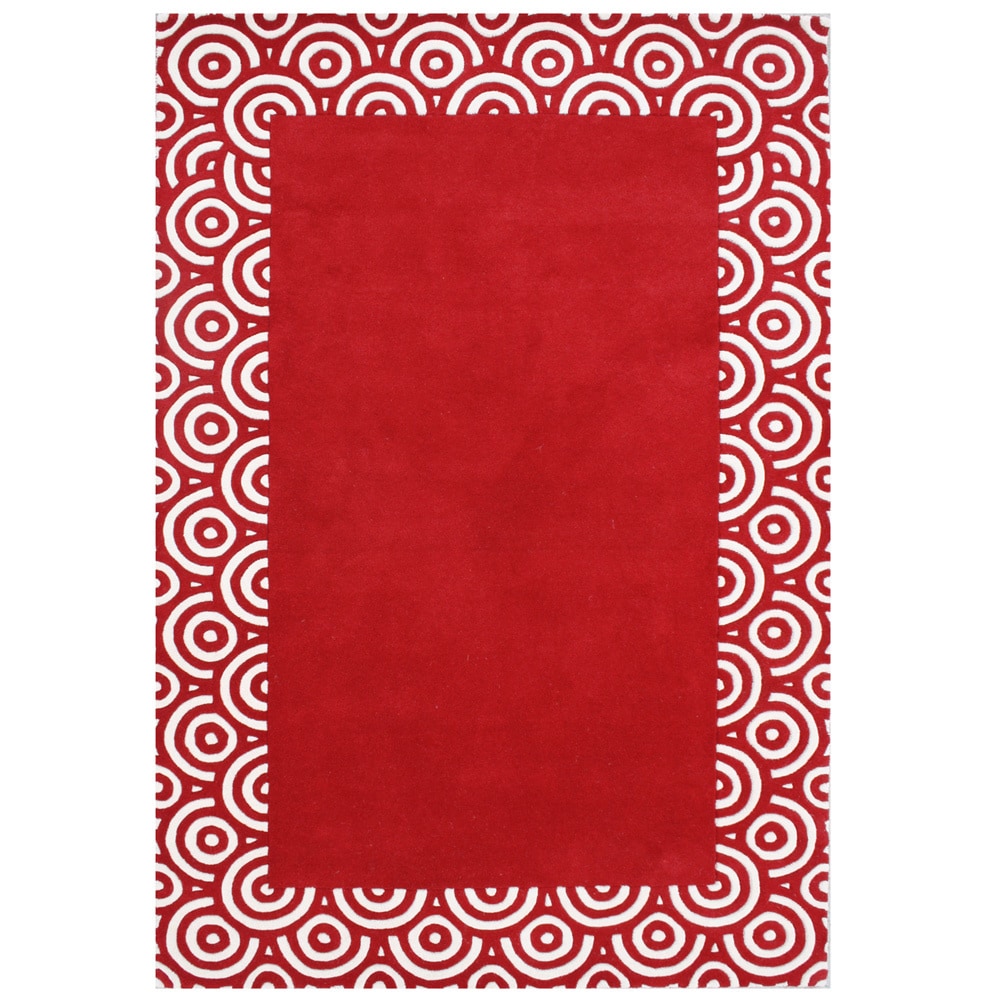 Handmade Geometric Red Blended Wool Rug (5 X 8)