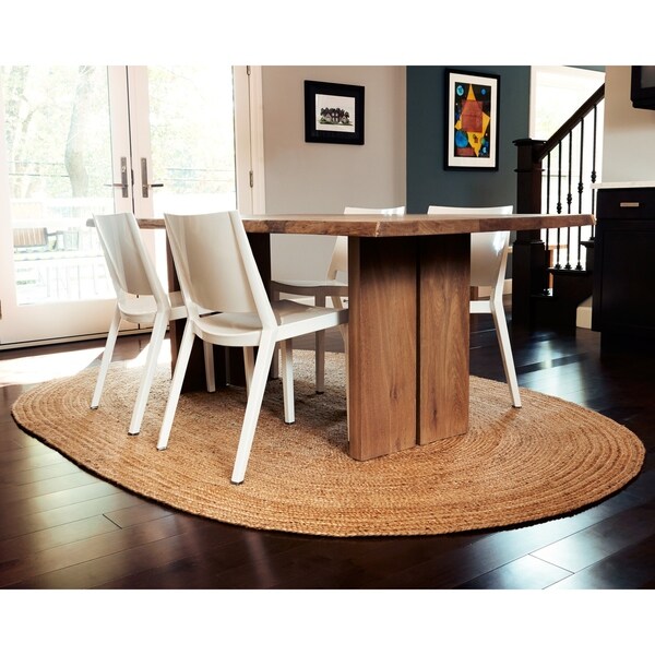 Jani Tara Natural Braided Jute Oval Rug (6'x 9') - 6' x 9'