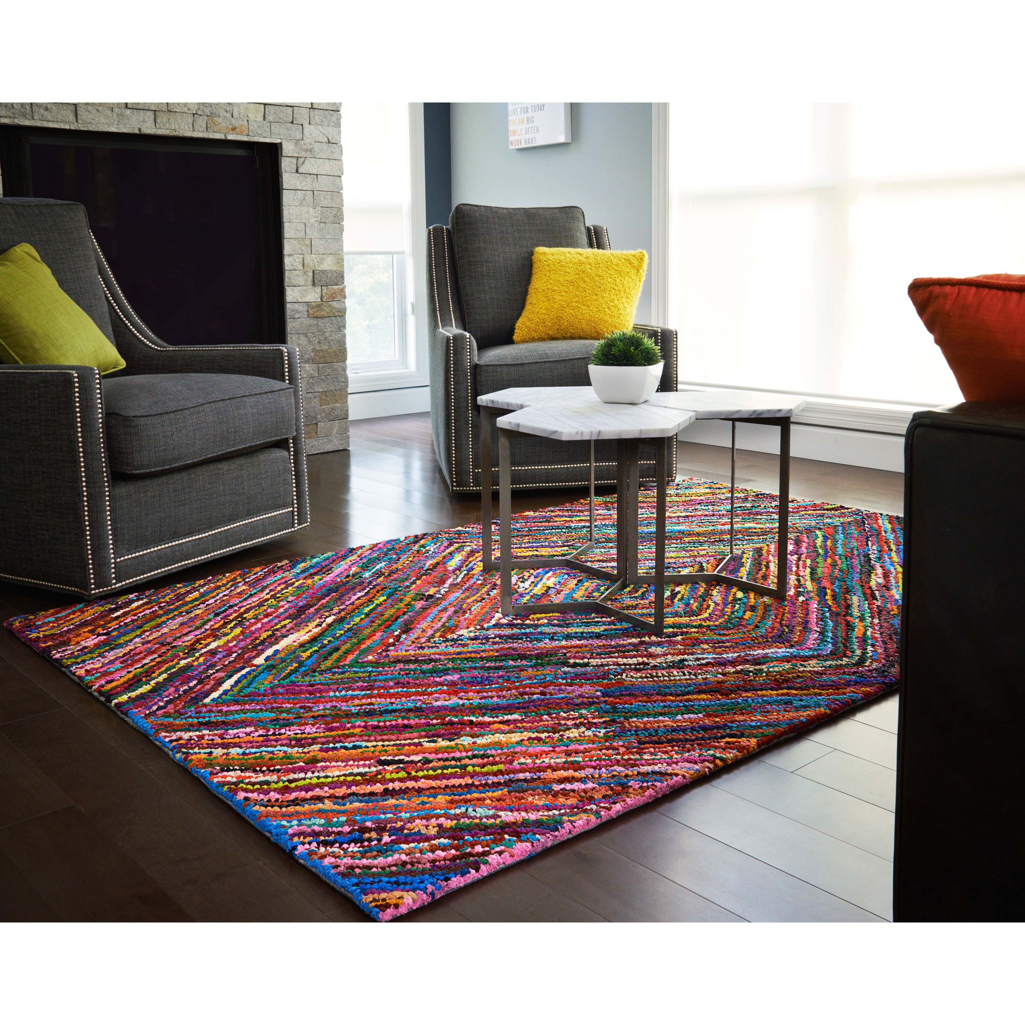 Kesa Multi colored Diamond Pattern Recycled Cotton Rug (9x12)