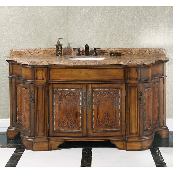 Natural Stone Top 72inch Single Sink Vintage Style Bathroom Vanity 