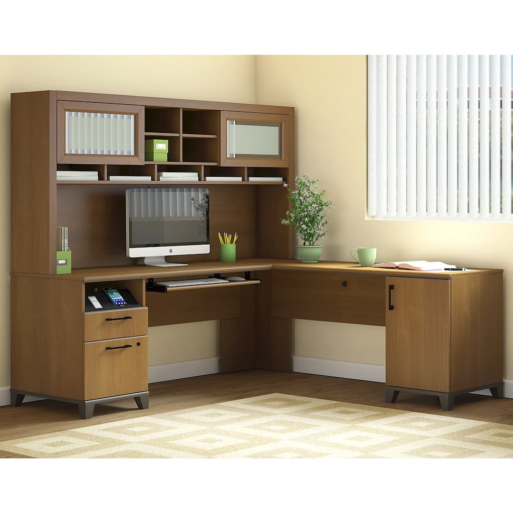 Bush Furniture Achieve L Shaped Desk with Hutch in Sweet Cherry
