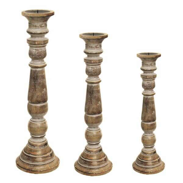 slide 2 of 2, Sardinia Antique White Distressed Wood Pillar Candle Holders (Set of 3)