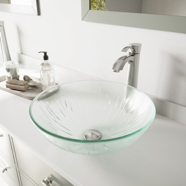 VIGO Icicles Glass Vessel Bathroom Sink and Otis Vessel Faucet Set
