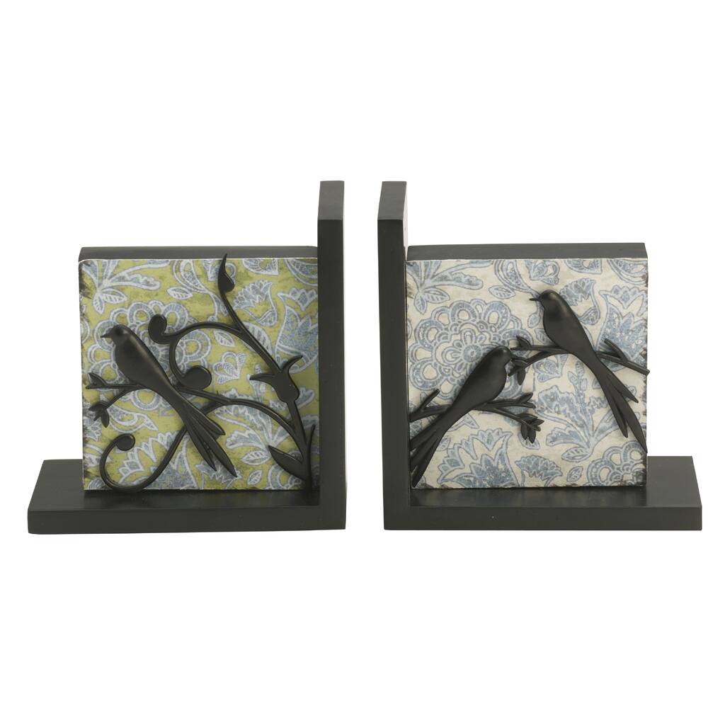 Elements Black Bird on Branch Floral Bookend (Set of 2)