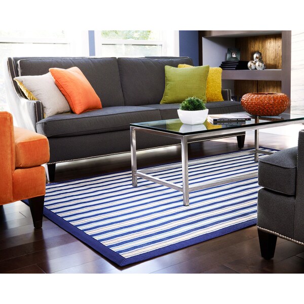 Shop Jani Shore Blue Striped Rayon from Bamboo Rug 7' x 10' Free