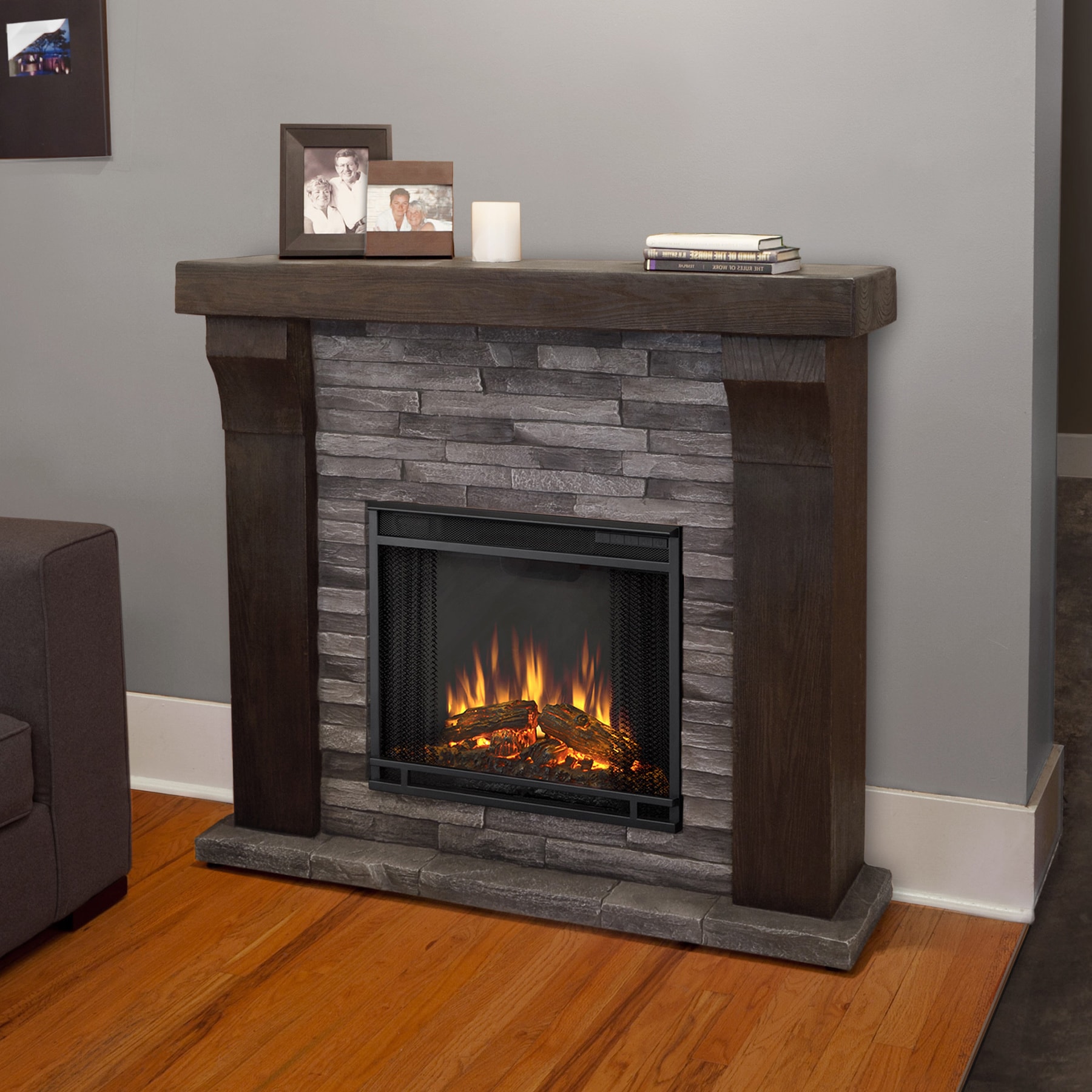 Real Flame Avondale Grey Ledgestone Electric Cast Fireplace