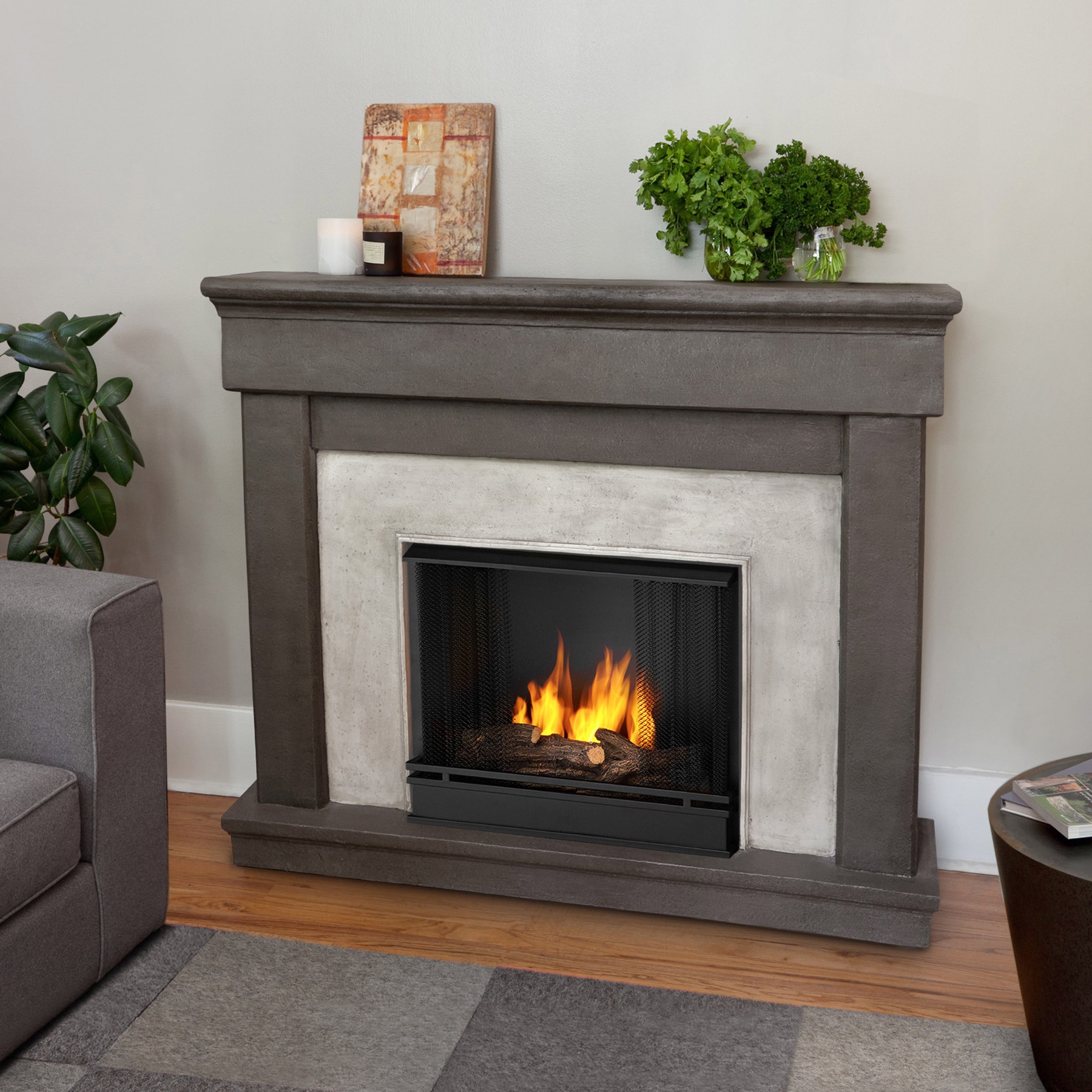 Real Flame Cascade Dune Stone Gel Cast Fireplace