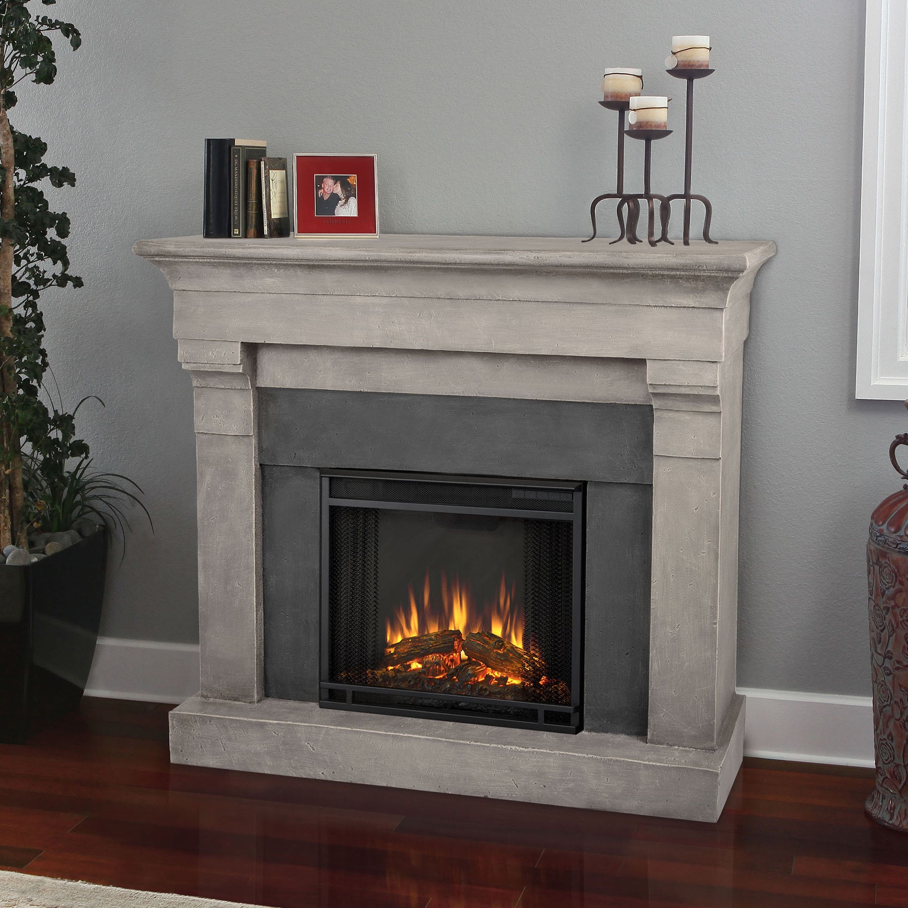 Real Flame Torrence Cinder Stone Electric Cast Fireplace