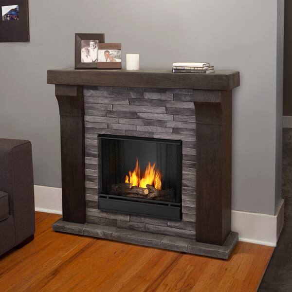 Shop Real Flame Avondale Grey Ledgestone Gel Cast Fireplace Free