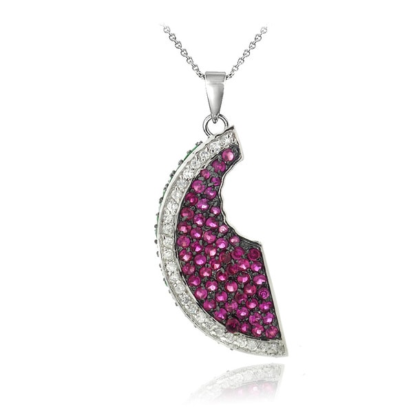 Icz Stonez Sterling Silver Cubic Zirconia Watermelon Slice Necklace. Opens flyout.