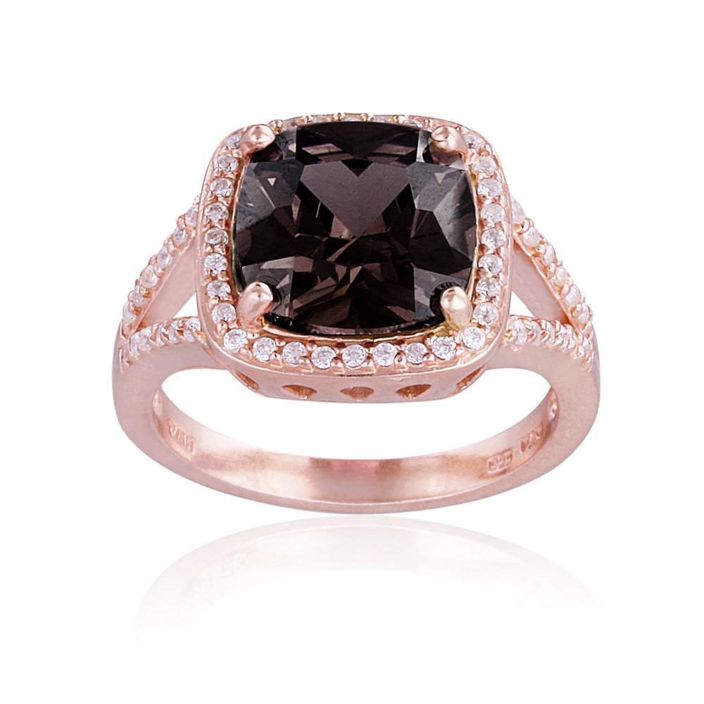 Glitzy Rocks Rose Gold Over Silver Smokey Quartz and White Topaz Ring