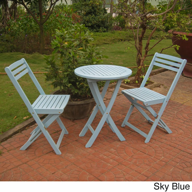 Royal Fiji Acacia 3-piece Folding Bistro Set - Sky blue