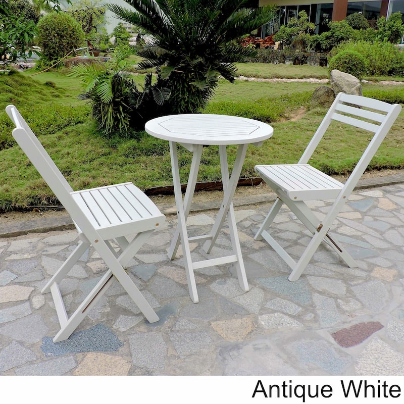 Royal Fiji Acacia 3-piece Folding Bistro Set - Antique White