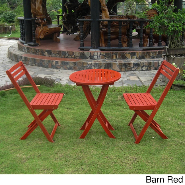 Royal Fiji Acacia 3-piece Folding Bistro Set - Barn Red