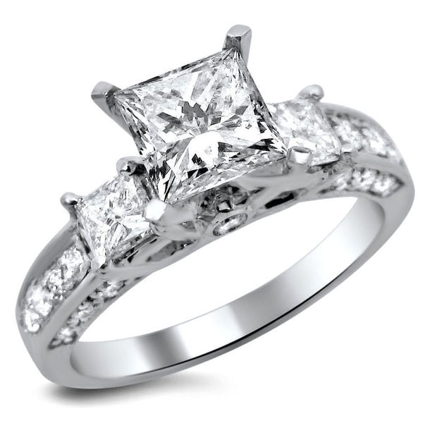 14k White Gold 1 7/10ct TDW 3-stone Princess-cut Diamond Engagement ...