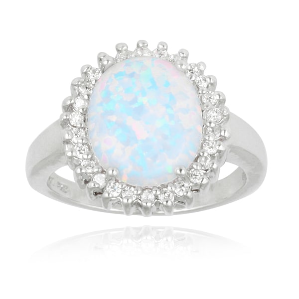 Glitzy Rocks Sterling Silver Created Opal and Cubic Zirconia Oval Ring (2/5 ct TGW) Glitzy Rocks Gemstone Rings