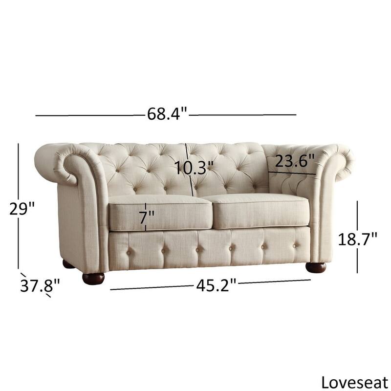 Knightsbridge Beige Linen Tufted Scroll Arm Chesterfield Loveseat by iNSPIRE Q Artisan