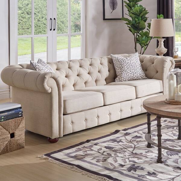 Knightsbridge Beige Fabric On Tufted Chesterfield Sofa Knightsbridge Beige Fabric On