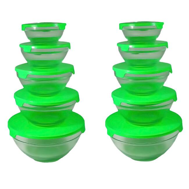 Alpine Cuisine 5-piece Nesting Glass Bowl Set with Green Lids (Pack of 2)