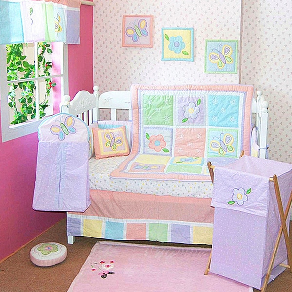 Butterfly and Flowers 6 piece Crib Bedding Set Bedding Sets